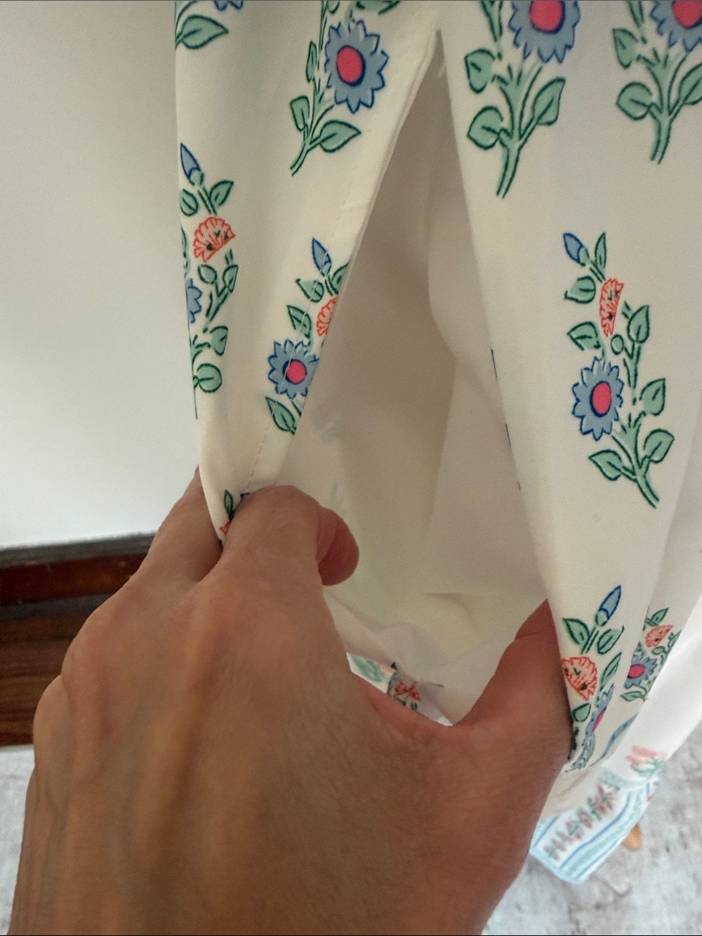 Source Unknown White Floral Smocked Maxi Dress with Blue and Pink Accents - Picture 5 of 7